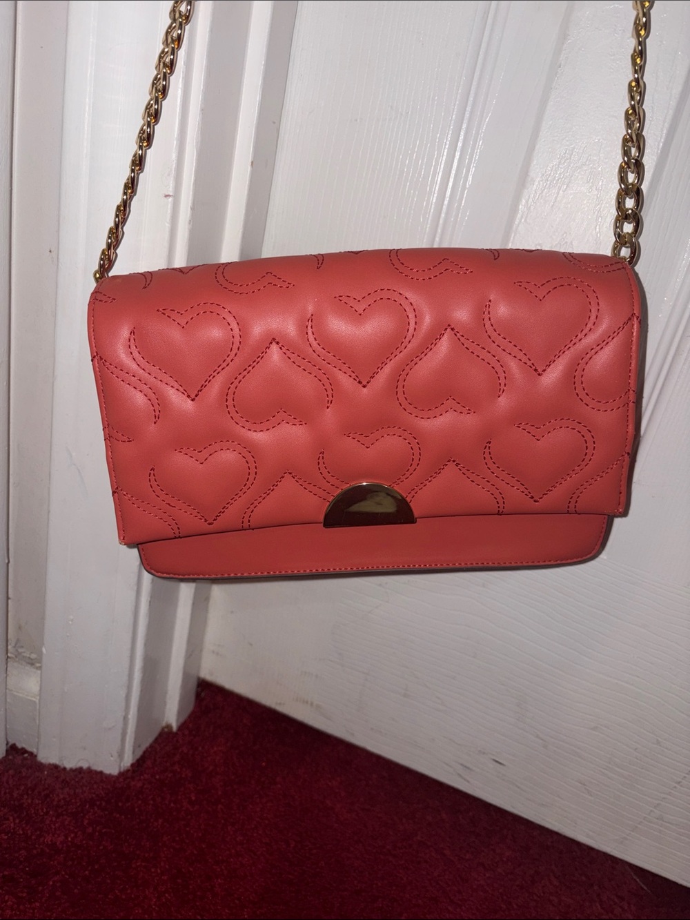 a new day Coral Heart-Quilted Crossbody with Gold Chain